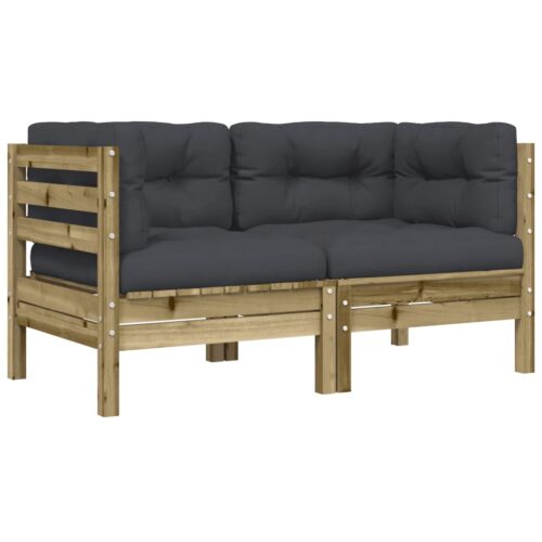 Garden Sofa Corner with Cushions 2pcs Impregnated Wood Pine