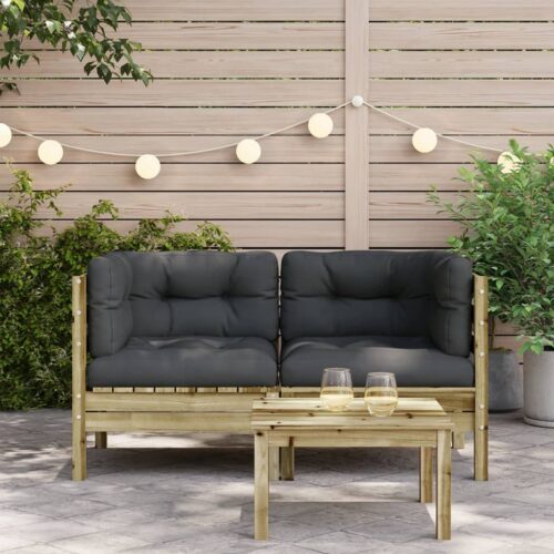 Garden Sofa Corner with Cushions 2pcs Impregnated Wood Pine - Image 3