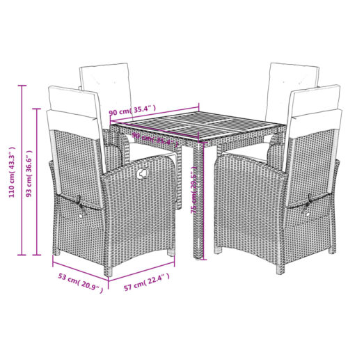 5-Piece Garden Dining Set with Cushions Black Poly Rattan - Image 9