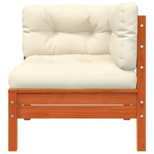Garden Sofa Corner with Cushions 2pcs Wax Brown Solid Wood Pine - Image 6