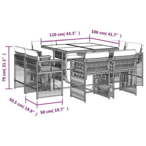 9-Piece Garden Dining Set with Cushions Mix Beige Poly Rattan Wicker Outdoor Patio Furniture - Image 5