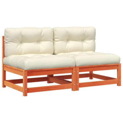 Garden Sofas Armless with Cushions 2pcs Wax Brown Solid Wood Pine