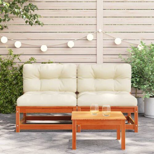 Garden Sofas Armless with Cushions 2pcs Wax Brown Solid Wood Pine - Image 3