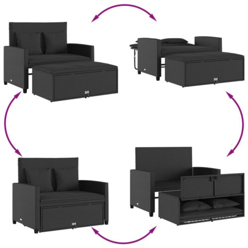 Garden Sofa with Cushions 2-Seater Black Poly Rattan - Image 5