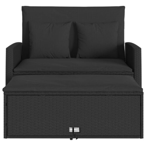 Garden Sofa with Cushions 2-Seater Black Poly Rattan - Image 6