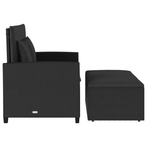 Garden Sofa with Cushions 2-Seater Black Poly Rattan - Image 7
