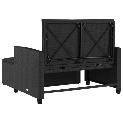 Garden Sofa with Cushions 2-Seater Black Poly Rattan - Image 8