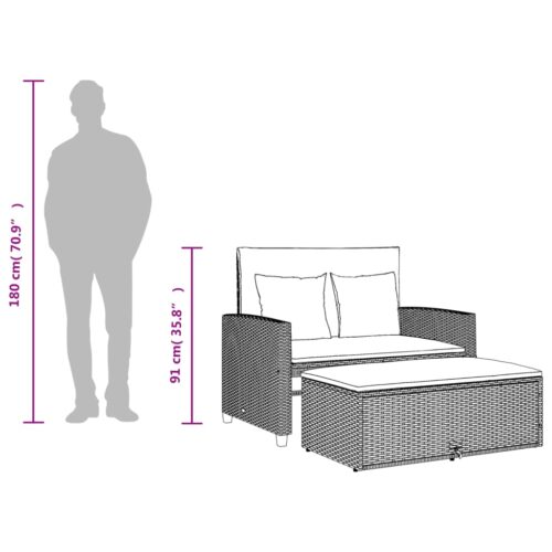 Garden Sofa with Cushions 2-Seater Black Poly Rattan - Image 11