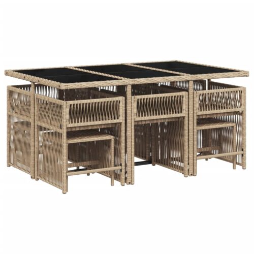 11-Piece Garden Dining Set with Cushions Mix Beige Poly Rattan - Image 3