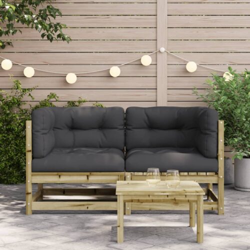 Garden Sofas Corner with Cushions 2pcs Impregnated Wood Pine - Image 3