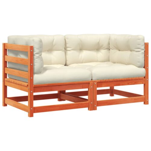 Garden Sofas Corner with Cushions 2pcs Wax Brown Solid Wood Pine