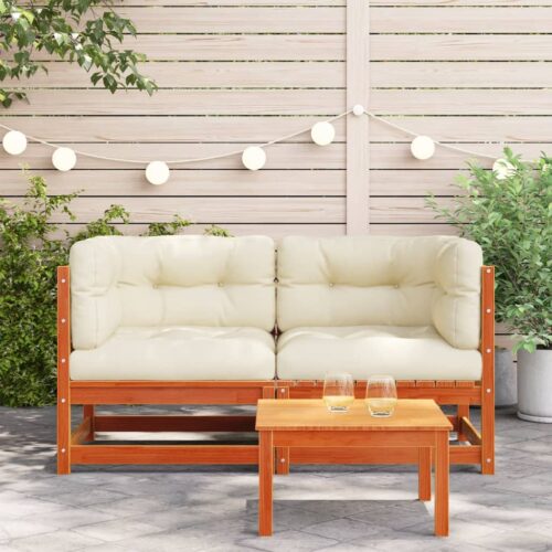 Garden Sofas Corner with Cushions 2pcs Wax Brown Solid Wood Pine - Image 10