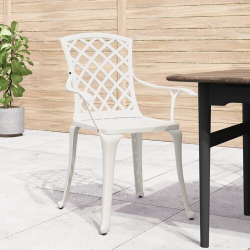 Garden Chairs 6pcs Cast Aluminium White Outdoor Patio Furniture - Image 3