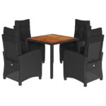 5-Piece Garden Dining Set with Cushions Black Poly Rattan