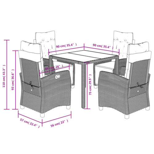 5-Piece Outdoor Dining Set Garden Patio Bistro Chairs Wicker Rattan Furniture - Image 9