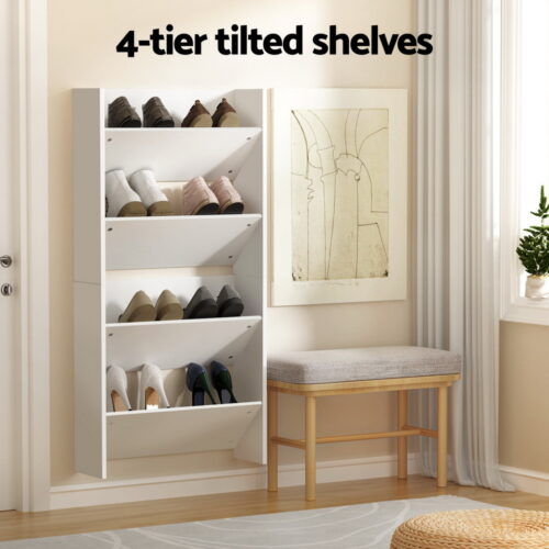 Artiss Shoe Rack 2-tier 12 Pairs Wall Mounted x2 - White - Image 5