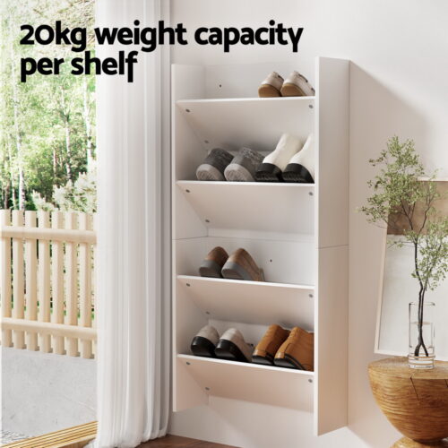 Artiss Shoe Rack 2-tier 12 Pairs Wall Mounted x2 - White - Image 6