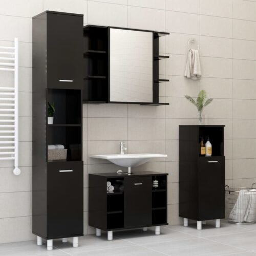 Bathroom Cabinet Black 30x30x95cm Engineered Wood - Image 8