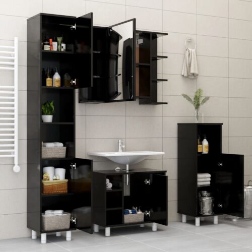 Bathroom Cabinet Black 30x30x95cm Engineered Wood - Image 9