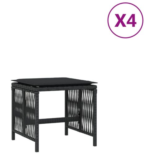 4x Garden Stools Wicker Rattan Outdoor Patio Bench Seat Chairs Ottomans Black