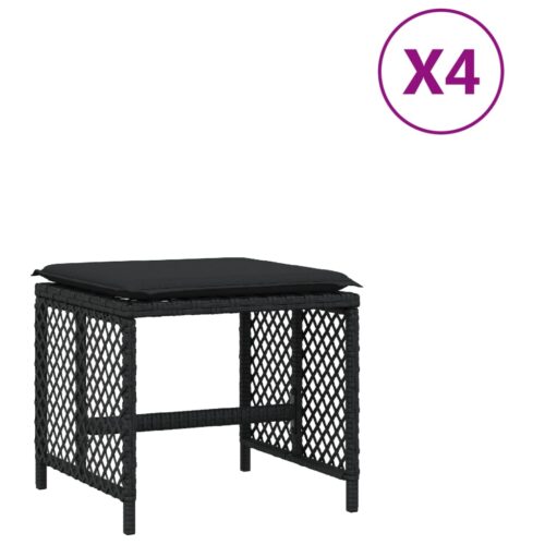 Outdoor Garden Stools Patio Ottoman Cushions Bench Seat 4pcs Black 41x41x36cm - Image 2
