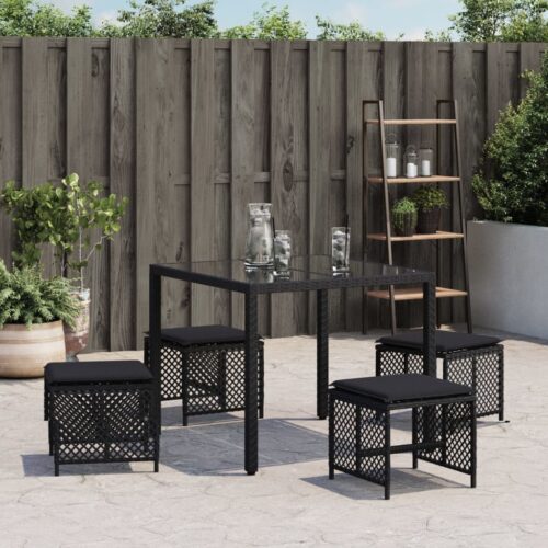 Outdoor Garden Stools Patio Ottoman Cushions Bench Seat 4pcs Black 41x41x36cm - Image 3
