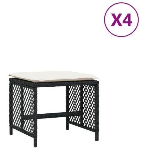 Outdoor Garden Stools Patio Ottoman Cushions Bench Seat 4pcs Black 41x41x36cm - Image 2