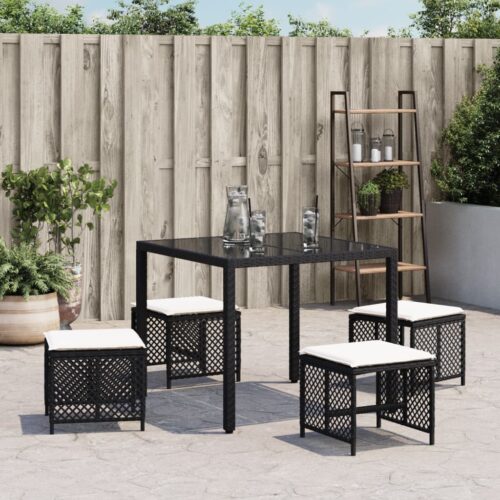 Outdoor Garden Stools Patio Ottoman Cushions Bench Seat 4pcs Black 41x41x36cm - Image 3