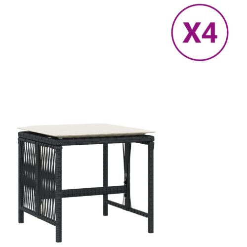 4x Garden Stools with Cushions Wicker Rattan Outdoor Ottoman Bench Seat Black - Image 2