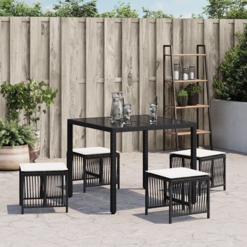4x Garden Stools with Cushions Wicker Rattan Outdoor Ottoman Bench Seat Black - Image 3