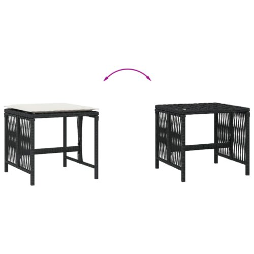 4x Garden Stools with Cushions Wicker Rattan Outdoor Ottoman Bench Seat Black - Image 7