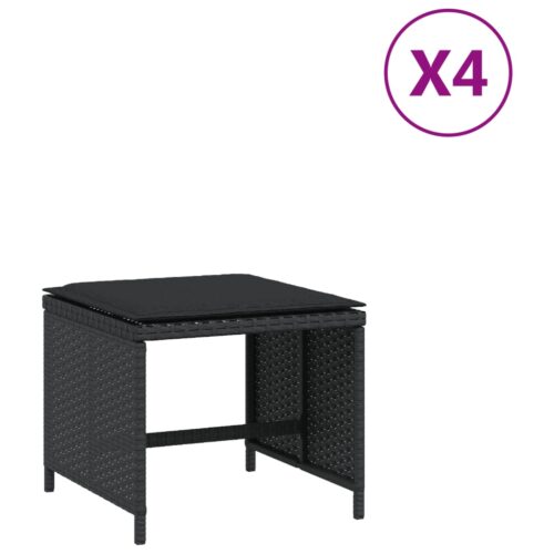 Outdoor Garden Stools Patio Ottoman Cushions Bench Seat 4pcs Black 41x41x36cm - Image 2