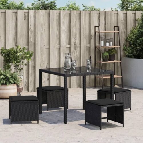 Outdoor Garden Stools Patio Ottoman Cushions Bench Seat 4pcs Black 41x41x36cm - Image 3