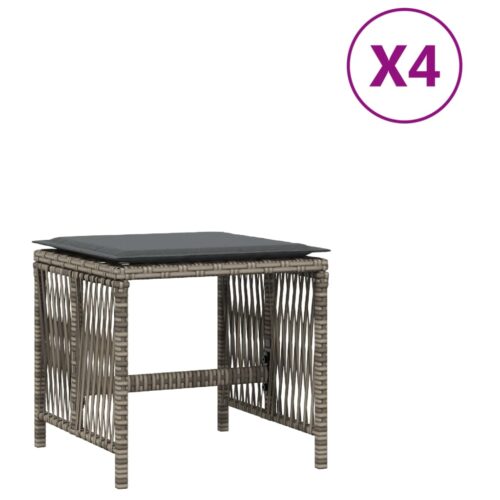 Outdoor Garden Stools Patio Ottoman Cushions Bench Seat 4pcs Grey 41x41x36cm - Image 2