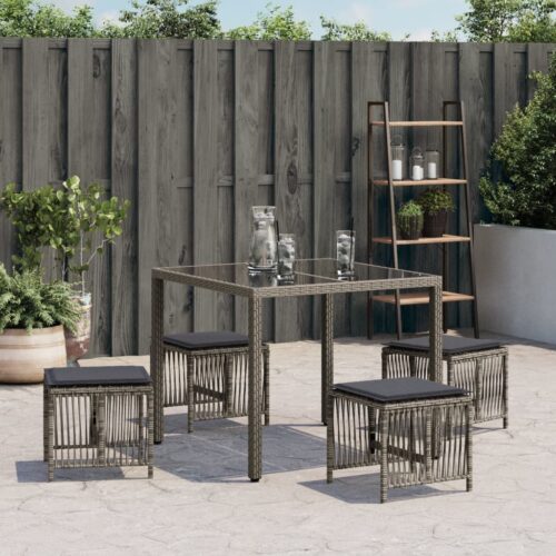Outdoor Garden Stools Patio Ottoman Cushions Bench Seat 4pcs Grey 41x41x36cm - Image 3