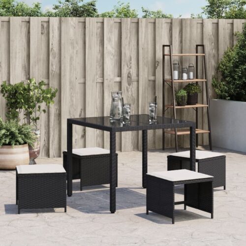 Outdoor Garden Stools Patio Ottoman Cushions Bench Seat 4pcs Black 41x41x36cm - Image 3