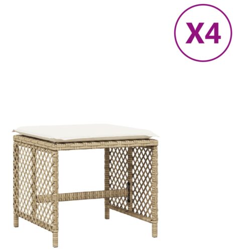 Outdoor Garden Stools Patio Ottoman Cushions Bench Seat 4pcs Beige 41x41x36cm - Image 2
