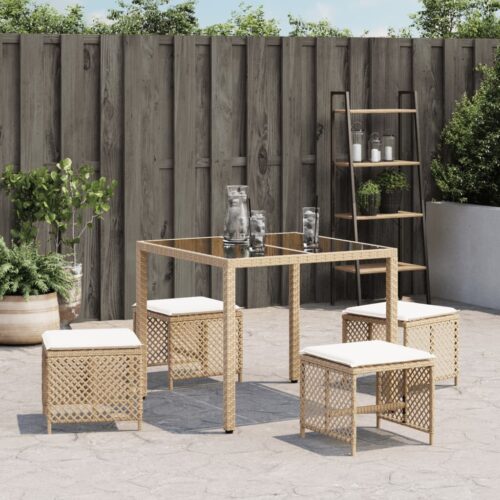 Outdoor Garden Stools Patio Ottoman Cushions Bench Seat 4pcs Beige 41x41x36cm - Image 3
