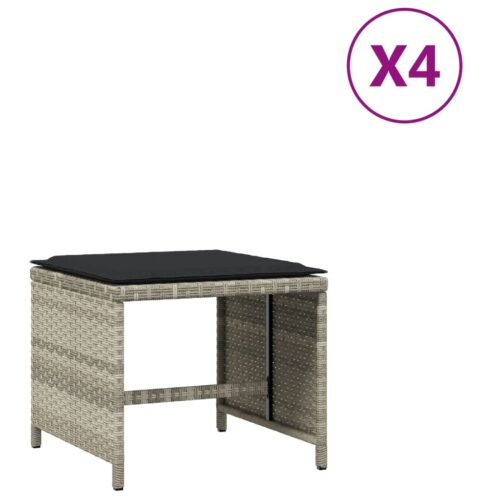 Outdoor Garden Stools Patio Ottoman Cushions Bench Seat 4pcs Grey 41x41x36cm - Image 2