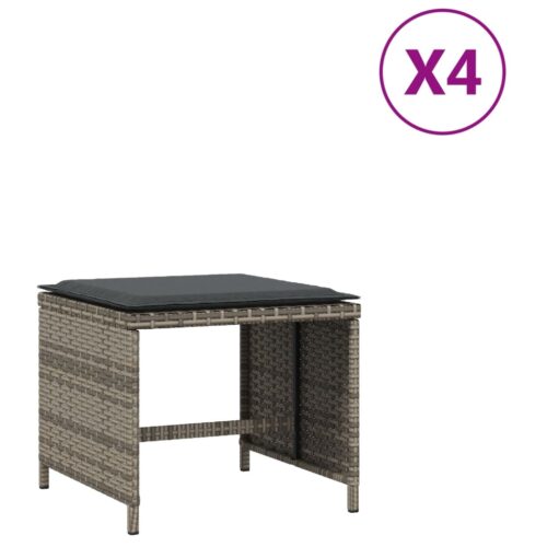 Outdoor Garden Stools Patio Ottoman Cushions Bench Seat 4pcs Grey 41x41x36cm - Image 2
