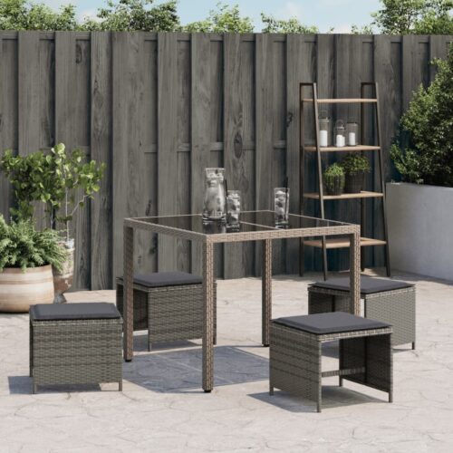 Outdoor Garden Stools Patio Ottoman Cushions Bench Seat 4pcs Grey 41x41x36cm - Image 3