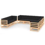 10-Piece Garden Lounge Set with Cushions Pine Wood Outdoor Patio Furniture