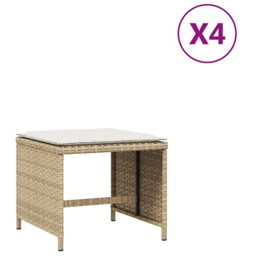 Outdoor Garden Stools Patio Ottoman Cushions Bench Seat 4pcs Beige 41x41x36cm - Image 2