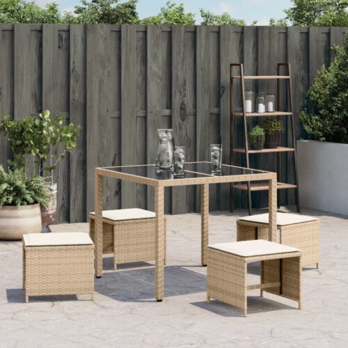 Outdoor Garden Stools Patio Ottoman Cushions Bench Seat 4pcs Beige 41x41x36cm - Image 3