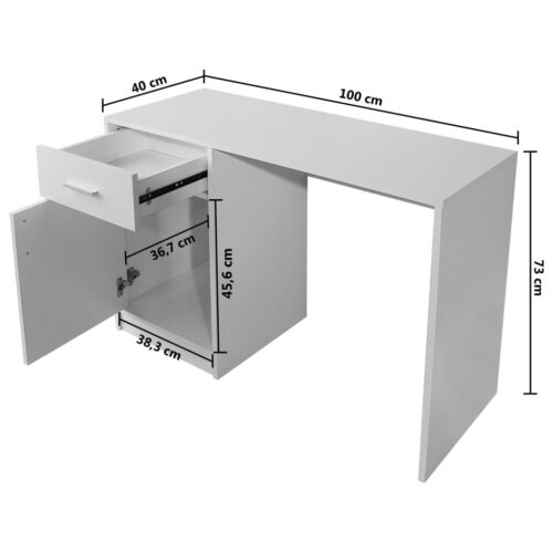 Desk with Drawer Cabinet White 100x40x73cm - Image 6
