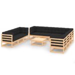 11-Piece Garden Lounge Set with Cushions Pine Wood Outdoor Patio Furniture