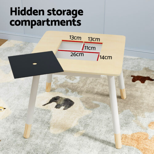 Keezi 3PCS Kids Table and Chairs Set Activity Desk Chalkboard Toy Hidden Storage - Image 5