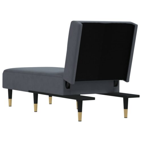 Velvet Chaise Lounge Chair Accent Lounger Bed Recliner Daybed Sofa Couch Dark Grey - Image 5