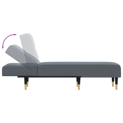 Velvet Chaise Lounge Chair Accent Lounger Bed Recliner Daybed Sofa Couch Dark Grey - Image 6