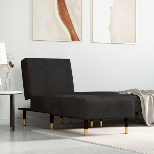 Velvet Chaise Lounge Chair Accent Lounger Bed Recliner Daybed Sofa Couch Black - Image 2